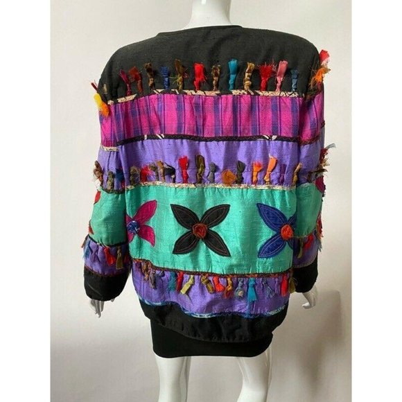 Allure Sz Medium Silk Rayon Color Block Embellished Jacket - Picture 2 of 16